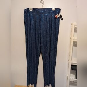 Chico's Blue Sequin Pants Wide Legs Size 2 XL